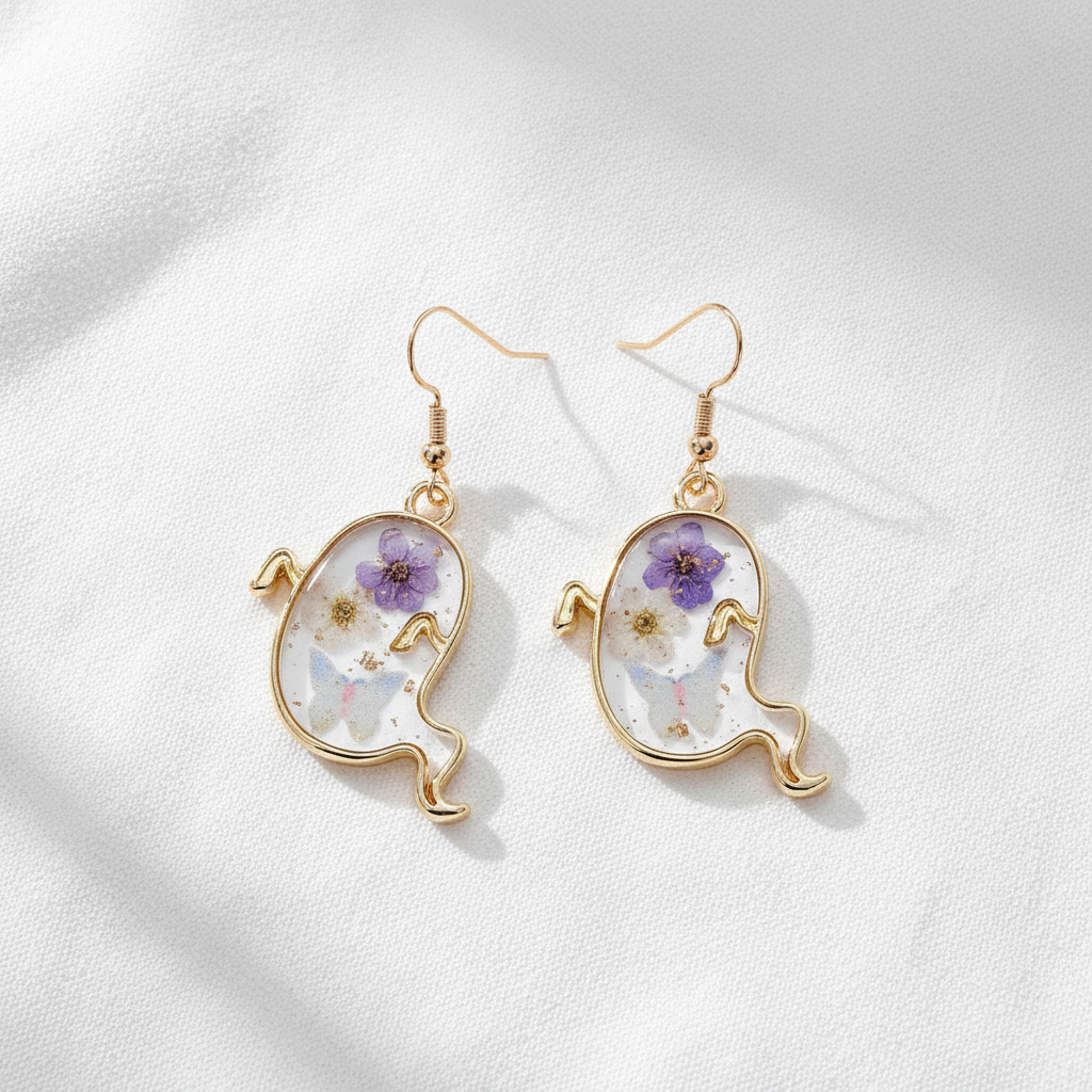 Halloween Botanical Drop Earrings, Spooky Floral Dangle Earrings, Fall Nature Jewelry, Gift for Her
