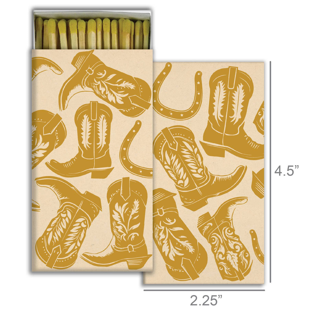 Kickin’ Boots Gold Foil Matchbox – Western Decorative Safety Matches