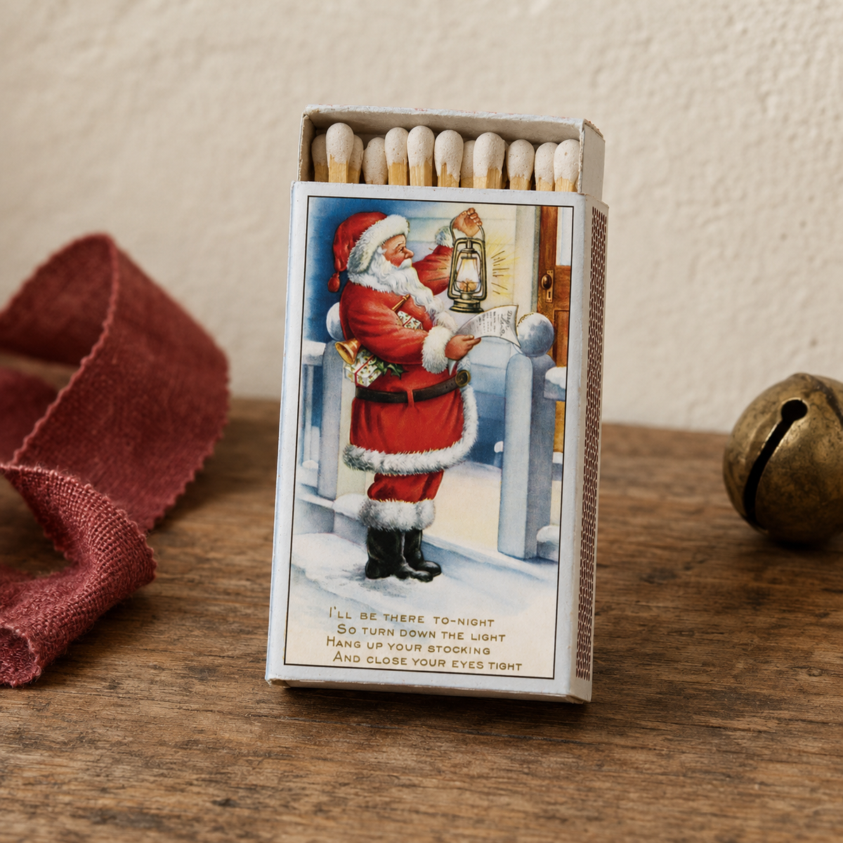 Vintage Santa Matchbox – Retro Christmas Matches, Holiday Candle Accessory, Stocking Stuffer