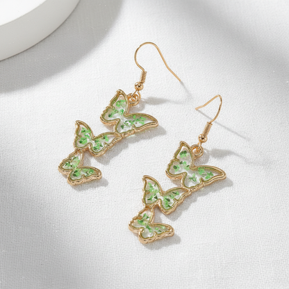 Dried Flower Drop Earrings, Green Botanical Jewelry, Nature Lover Gift for Her