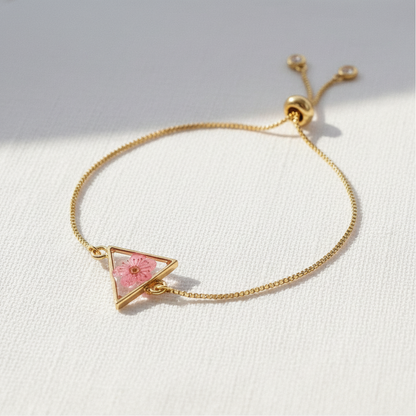 Pink Dried Flower Slider Bracelet, Geometric Botanical Jewelry, Preserved Floral Adjustable Bracelet