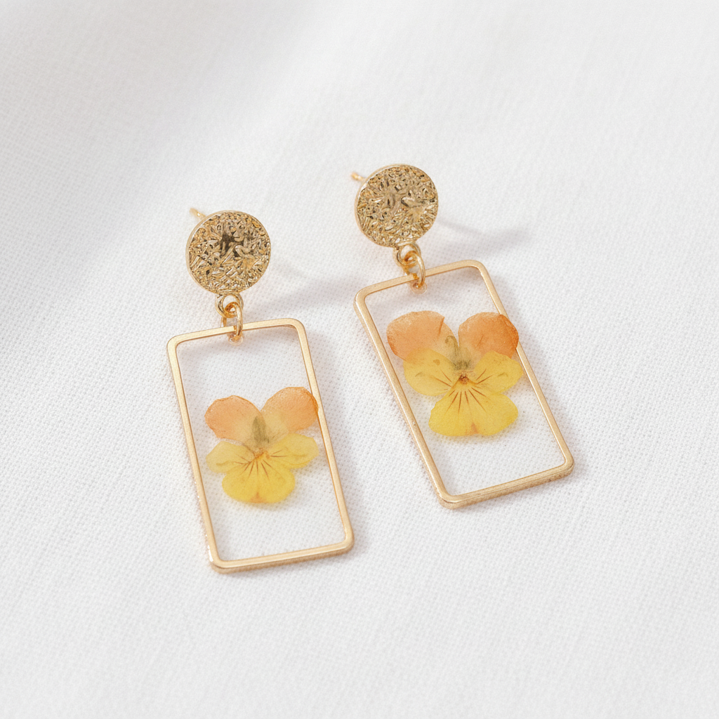 Real Dried Leaf and Flower Earrings, Rectangle Botanical Dangles, Gift for Plant Lovers
