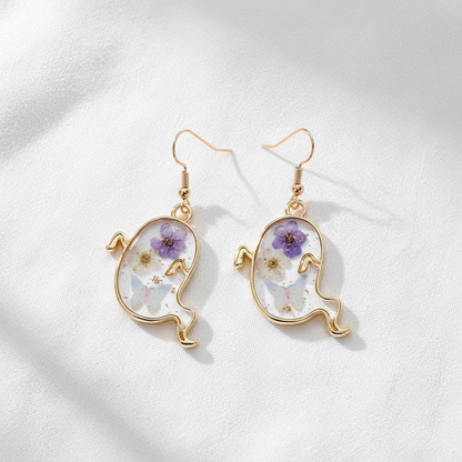 Halloween Botanical Drop Earrings, Spooky Floral Dangle Earrings, Fall Nature Jewelry, Gift for Her