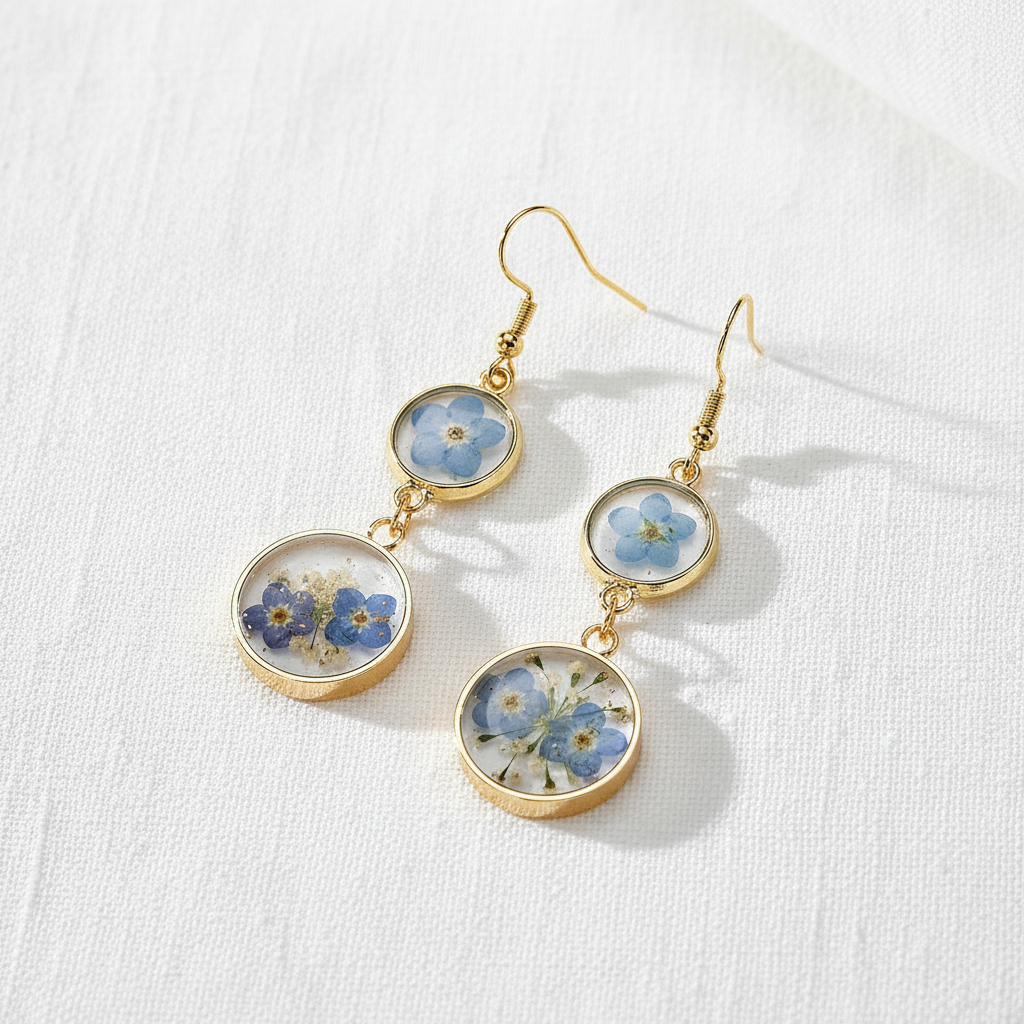 Handcrafted Real Flower Circle Drop Earrings, Botanical Floral Jewelry, Nature Inspired Gift for Her