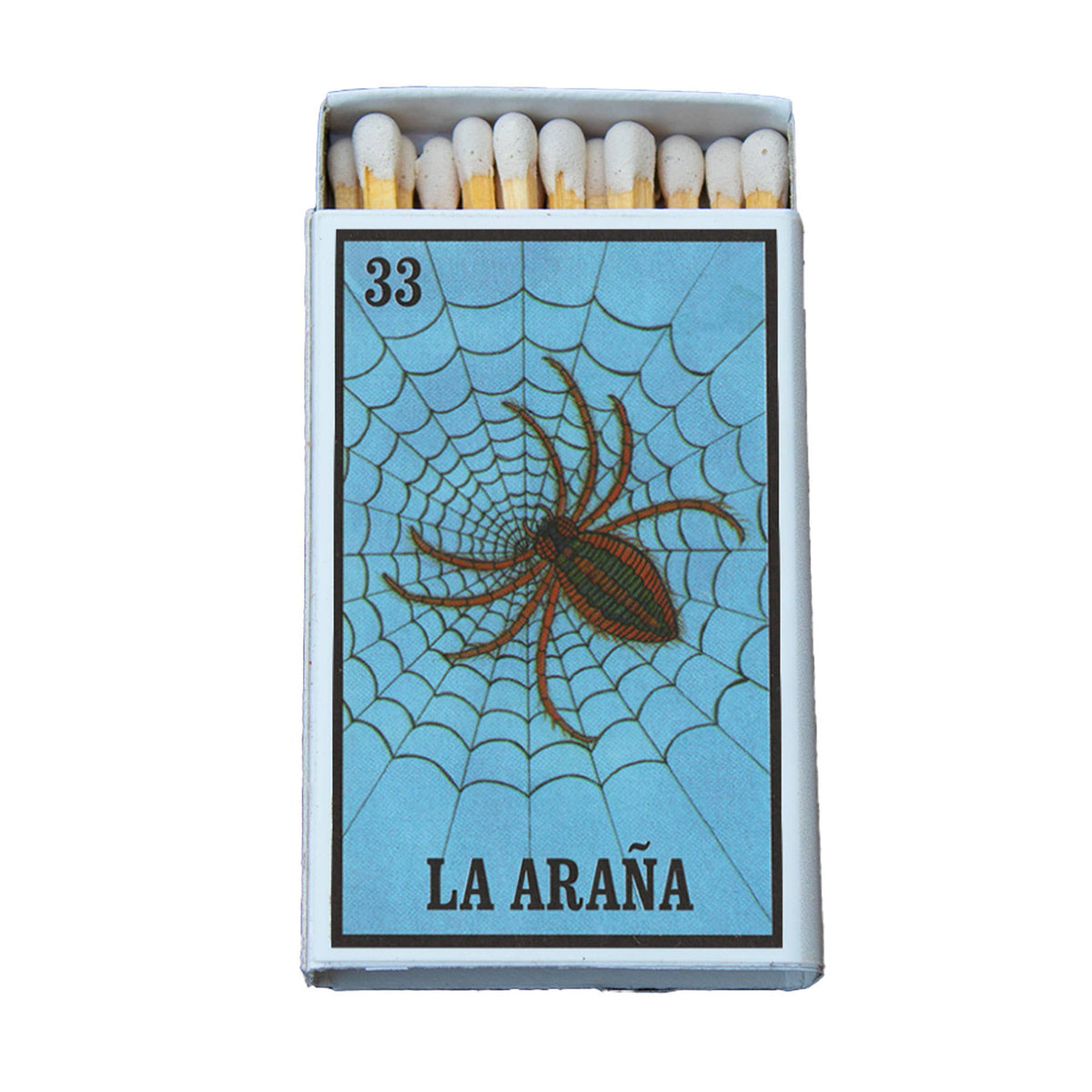 La Araña Lotería Matchbox – Mexican Bingo Matches, Spider Design, Colorful Candle Accessory