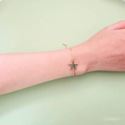 Star and Moon Botanical Slider Bracelet, Dried Flower Jewelry, Adjustable Celestial Nature Bracelet