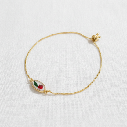 Star and Moon Botanical Slider Bracelet, Dried Flower Jewelry, Adjustable Celestial Nature Bracelet