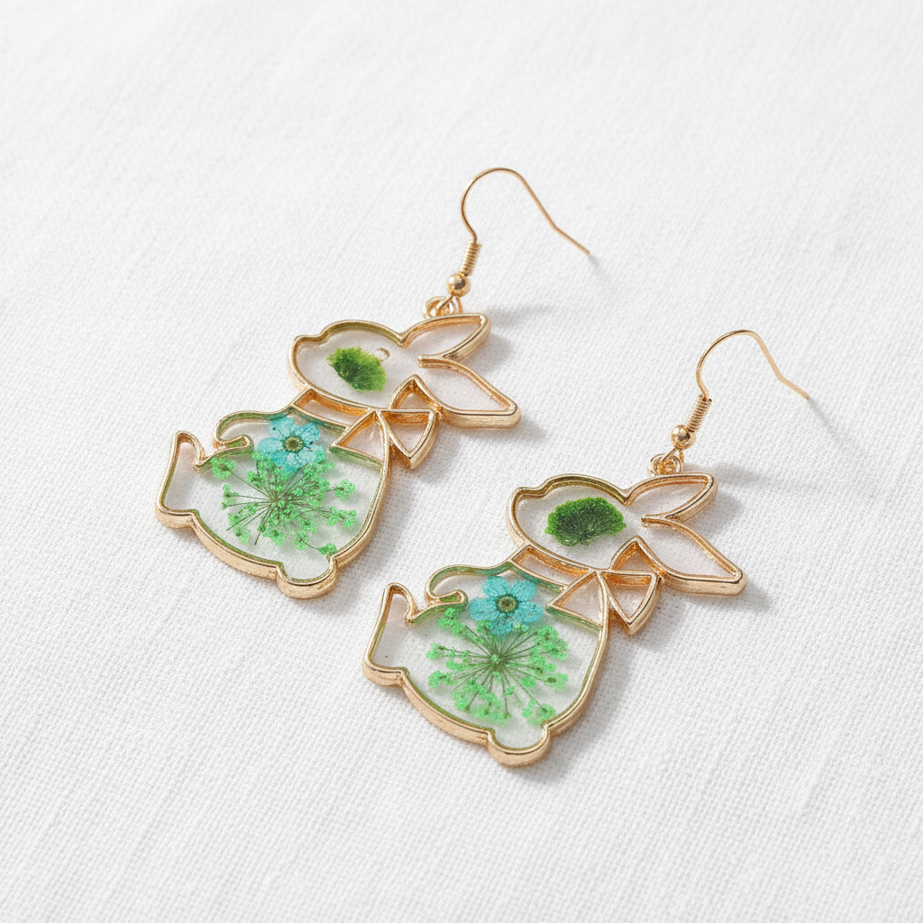 Dried Flower Drop Earrings, Green Botanical Jewelry, Nature Lover Gift for Her