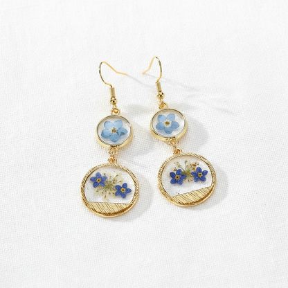 Handcrafted Real Flower Circle Drop Earrings, Botanical Floral Jewelry, Nature Inspired Gift for Her