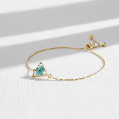Star and Moon Botanical Slider Bracelet, Dried Flower Jewelry, Adjustable Celestial Nature Bracelet