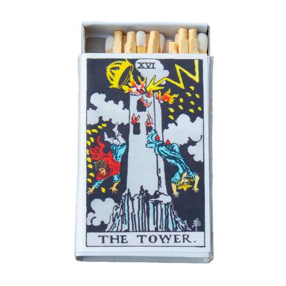 The Tower Tarot Matchbox – Major Arcana Matches, Mystical Candle Accessory, Witchy Gift