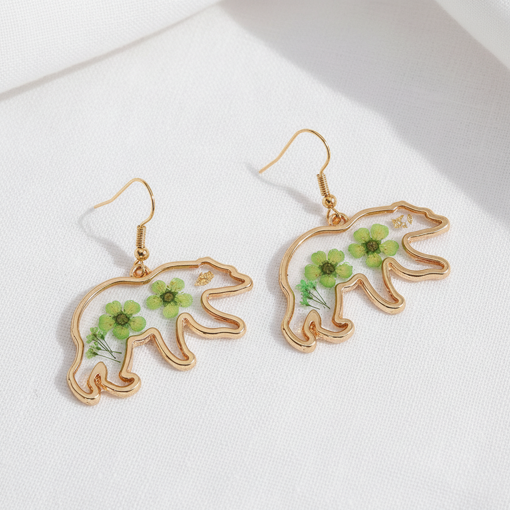 Dried Flower Drop Earrings, Green Botanical Jewelry, Nature Lover Gift for Her