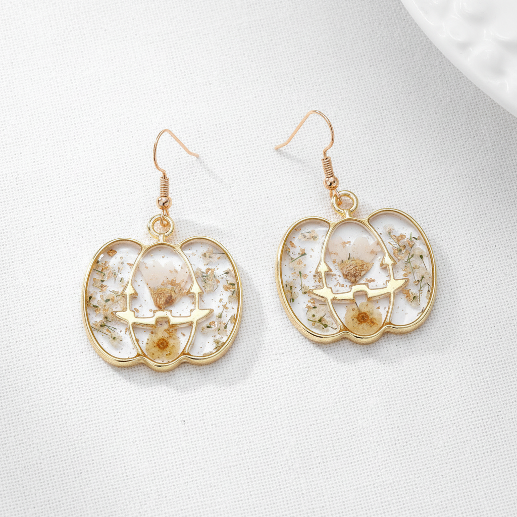 Halloween Botanical Drop Earrings, Spooky Floral Dangle Earrings, Fall Nature Jewelry, Gift for Her