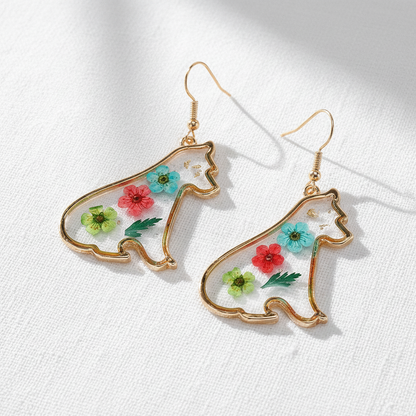 Dried Flower Drop Earrings, Green Botanical Jewelry, Nature Lover Gift for Her