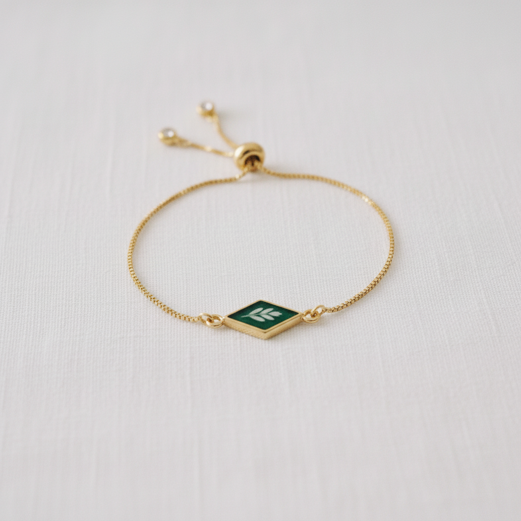 Geometric Botanical Leaf Slider Bracelet, Preserved Dried Flower Jewelry, Adjustable Nature Inspired Bracelet