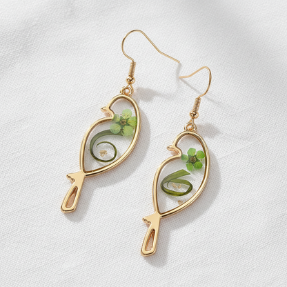 Dried Flower Drop Earrings, Green Botanical Jewelry, Nature Lover Gift for Her