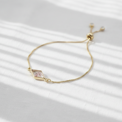 Pink Dried Flower Slider Bracelet, Geometric Botanical Jewelry, Preserved Floral Adjustable Bracelet