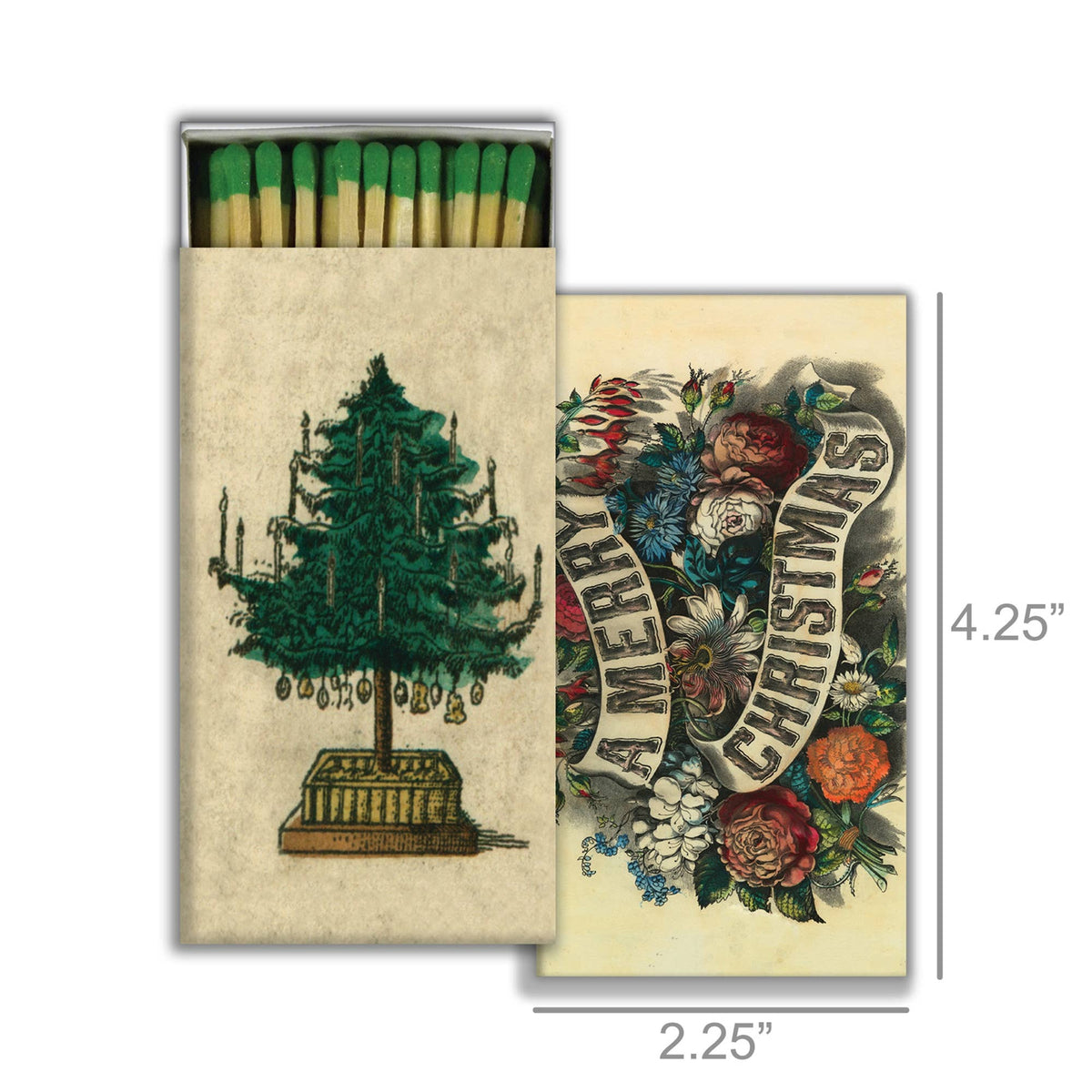 Holiday Tree & “A Merry Christmas” Green Matchbox – 50 Safety Matches