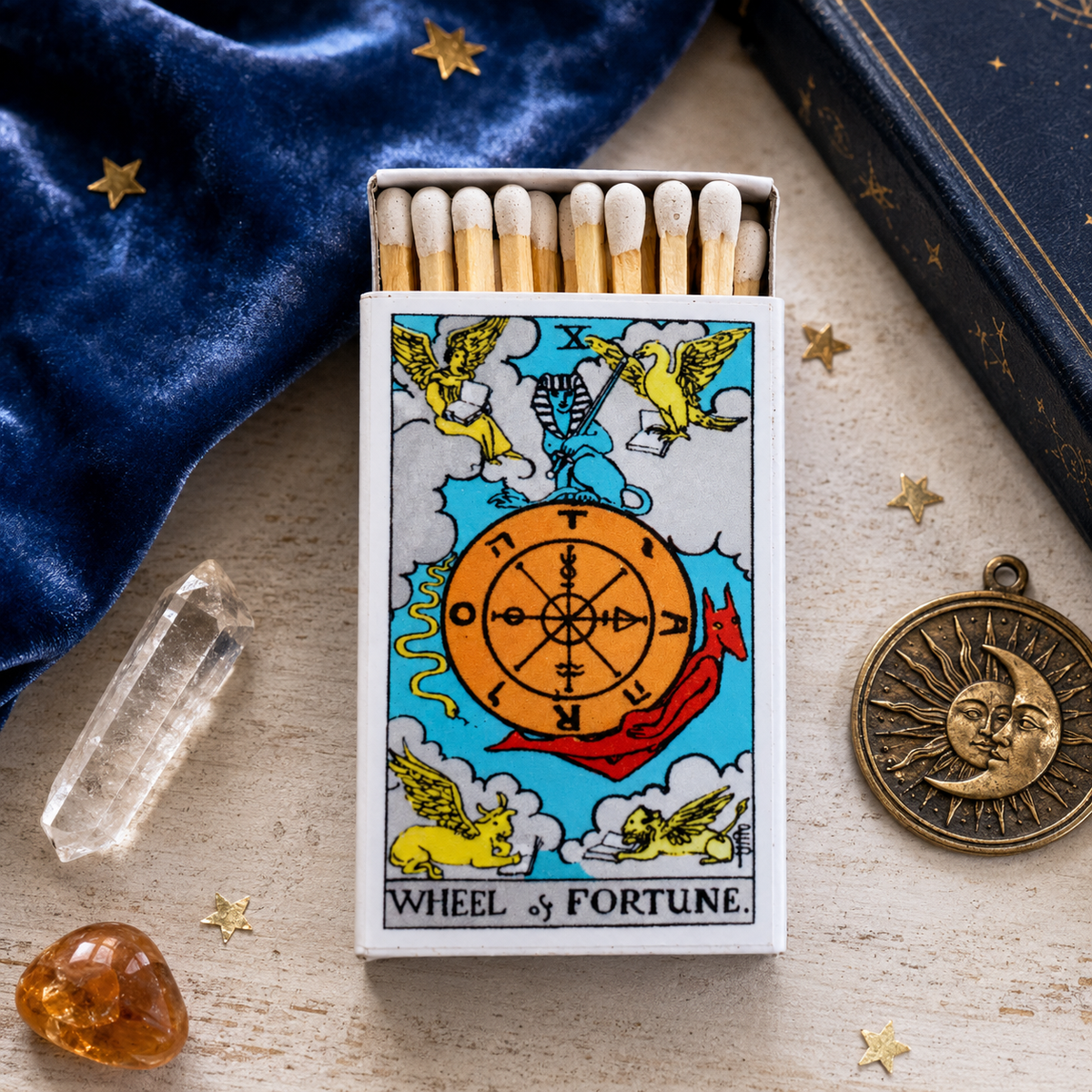 Wheel of Fortune Tarot Matchbox – Major Arcana Matches, Mystical Décor, Tarot Reader Gift