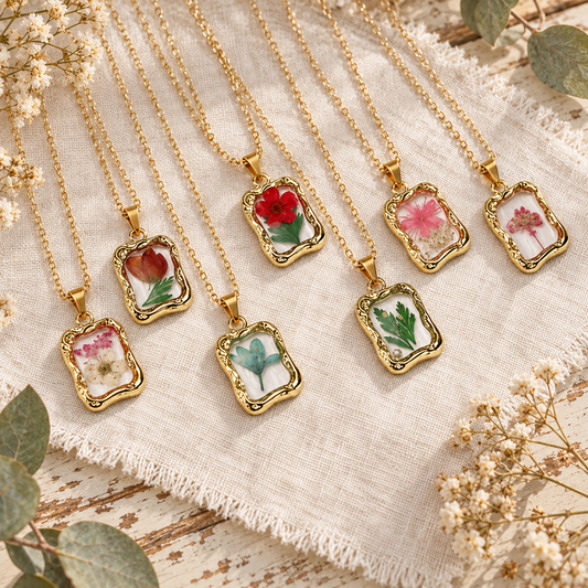 Delicate Adjustable Preserved Floral Frame Necklace