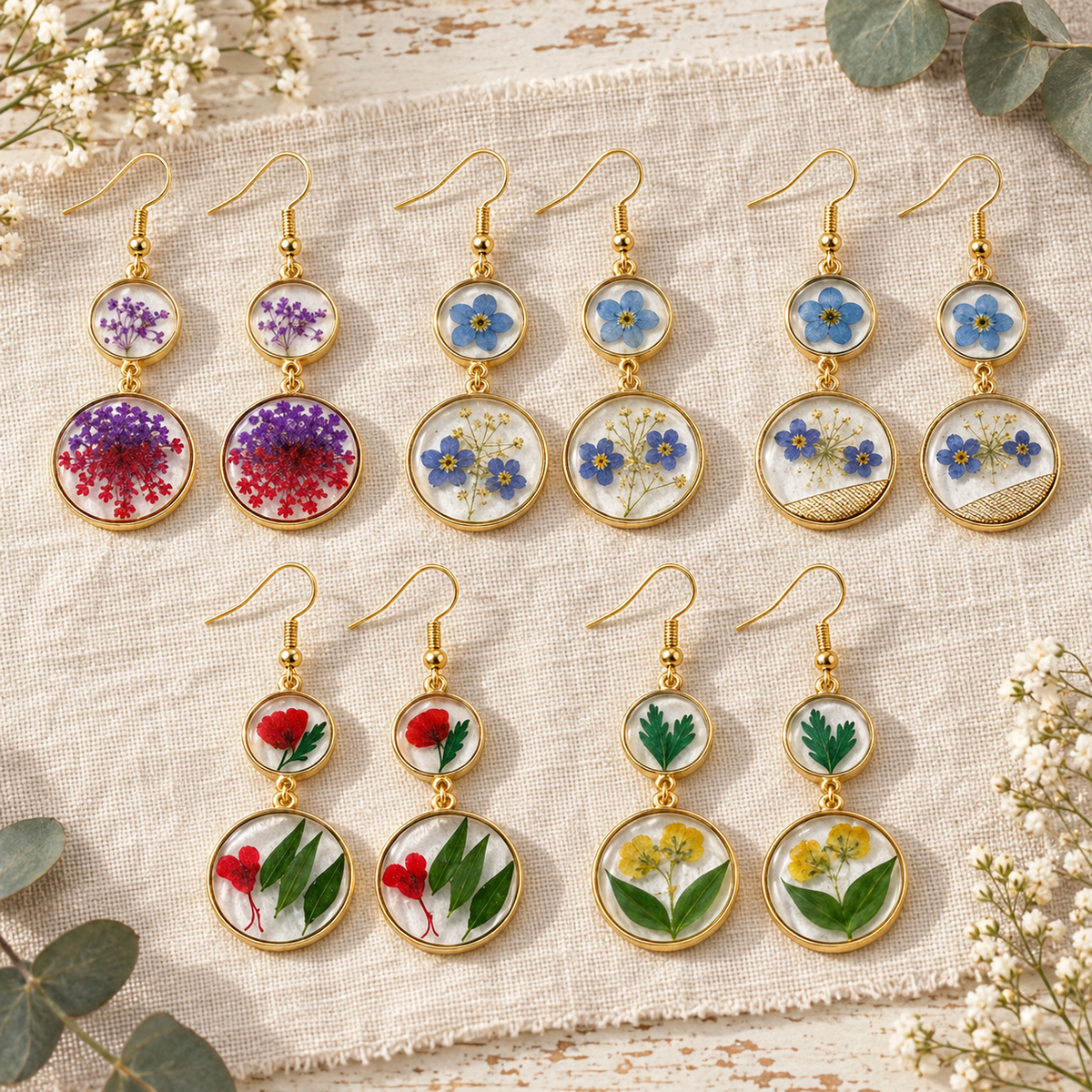 Handcrafted Real Flower Circle Drop Earrings, Botanical Floral Jewelry, Nature Inspired Gift for Her