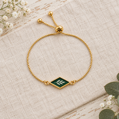 Geometric Botanical Leaf Slider Bracelet, Preserved Dried Flower Jewelry, Adjustable Nature Inspired Bracelet