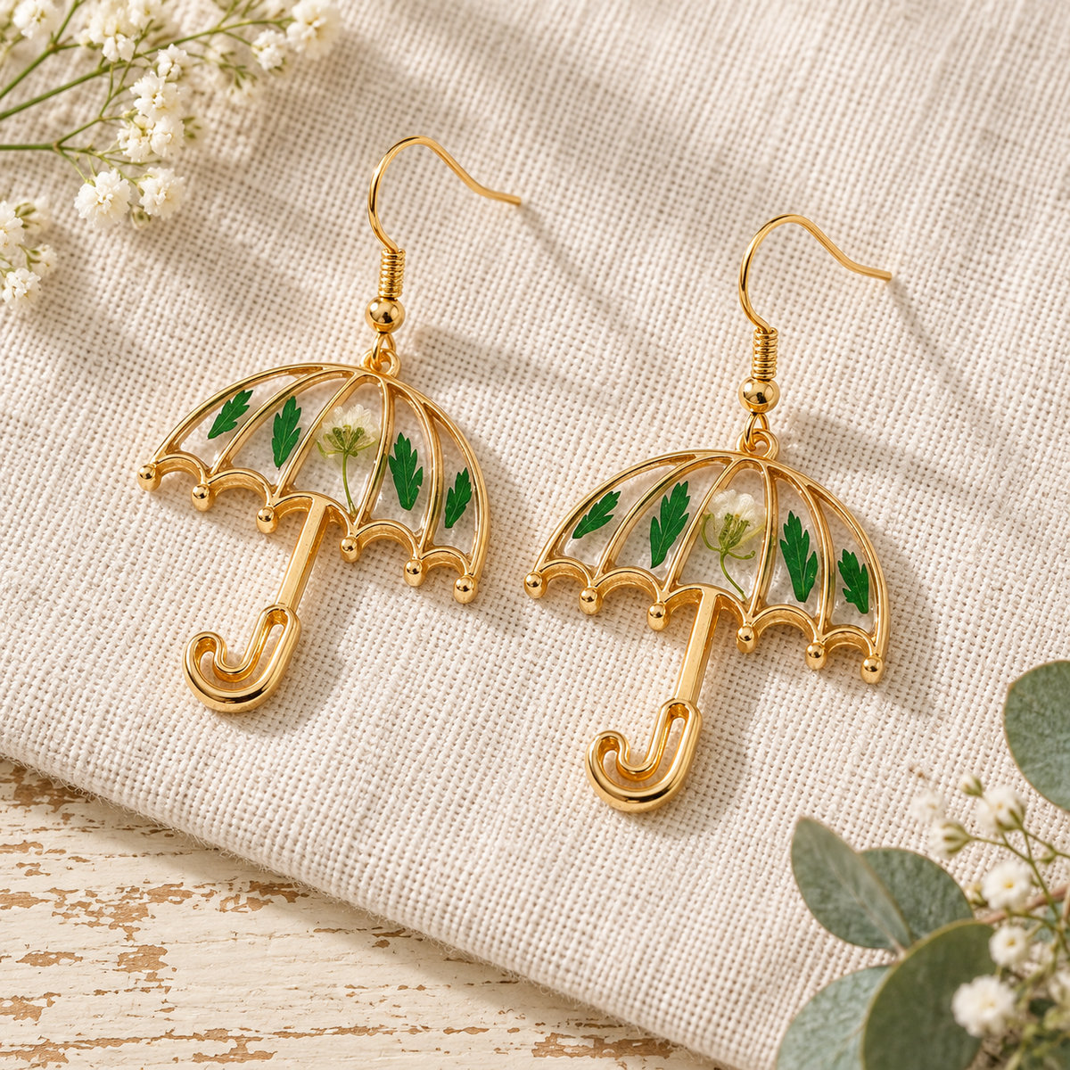 Dried Flower Drop Earrings, Green Botanical Jewelry, Nature Lover Gift for Her