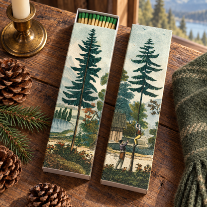 Cozy Forest Cabin Matchbox – Decorative Safety Matches, Vintage-Inspired Décor