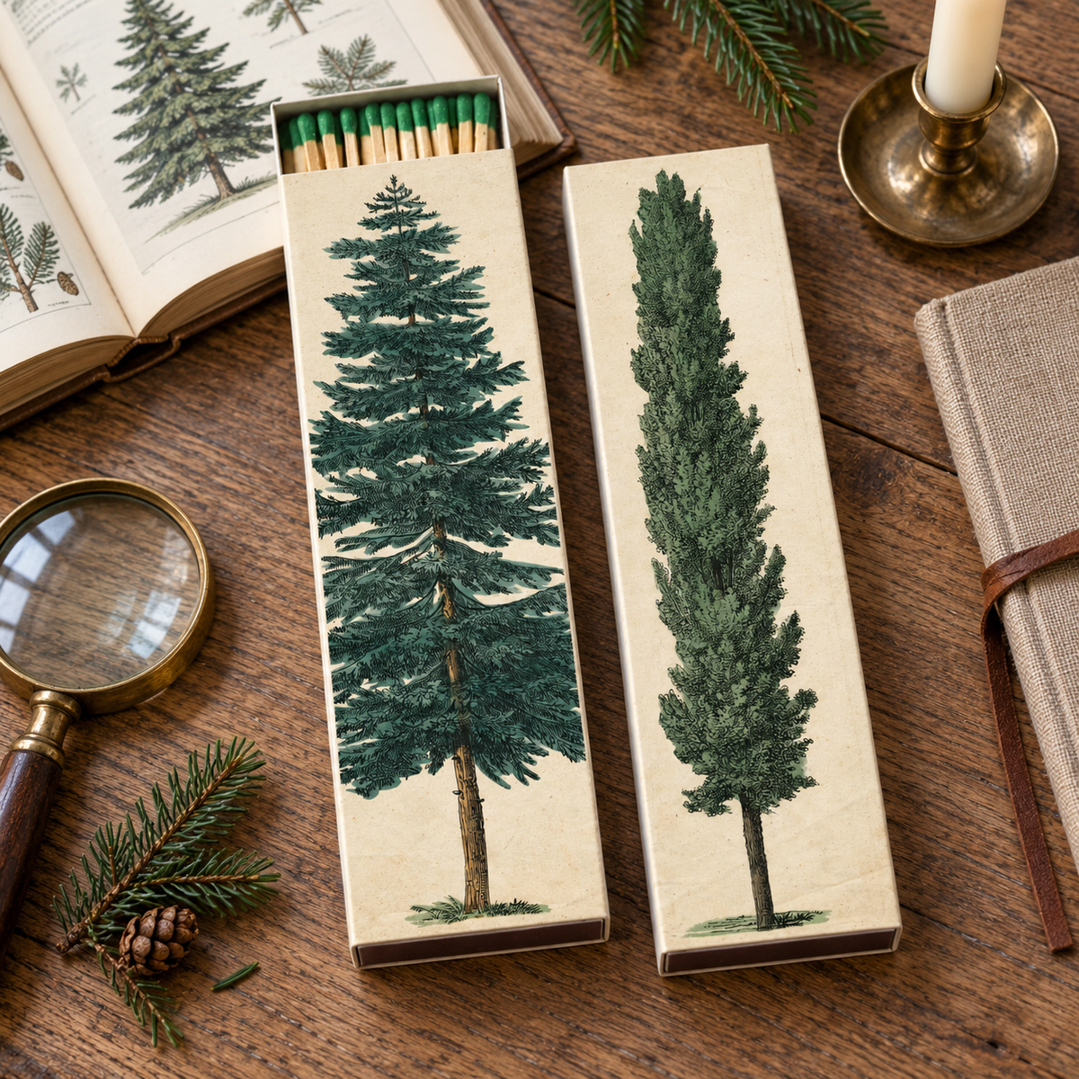 Tall Trees Matchbox – Oversized Decorative Safety Matches, Woodland Décor