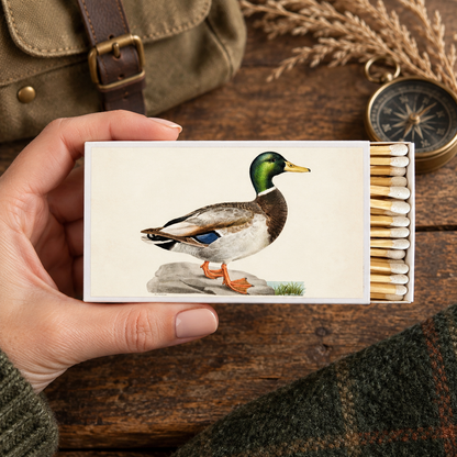 Large Mallard Duck Matchbox – 4-Inch Long Matches, Rustic Cabin Décor, Outdoorsman Gift