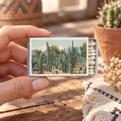 Cactus Garden Matchbox – Desert Botanical Matches, Southwestern Home Décor, Plant Lover Gift