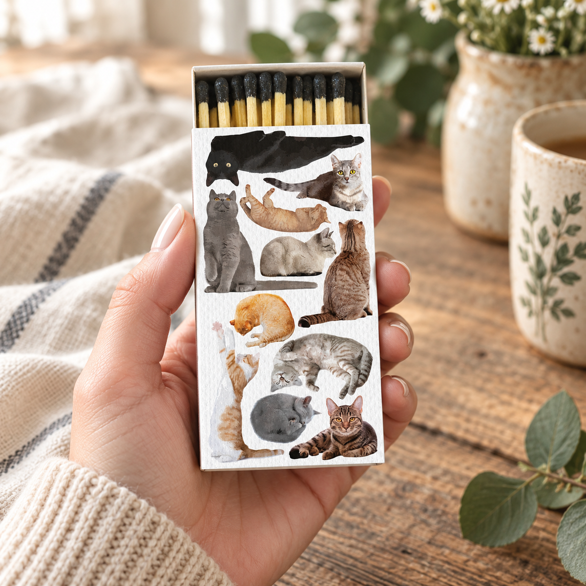 Cat Pack Matchbox – Decorative Safety Matches, Cat Lover Gift