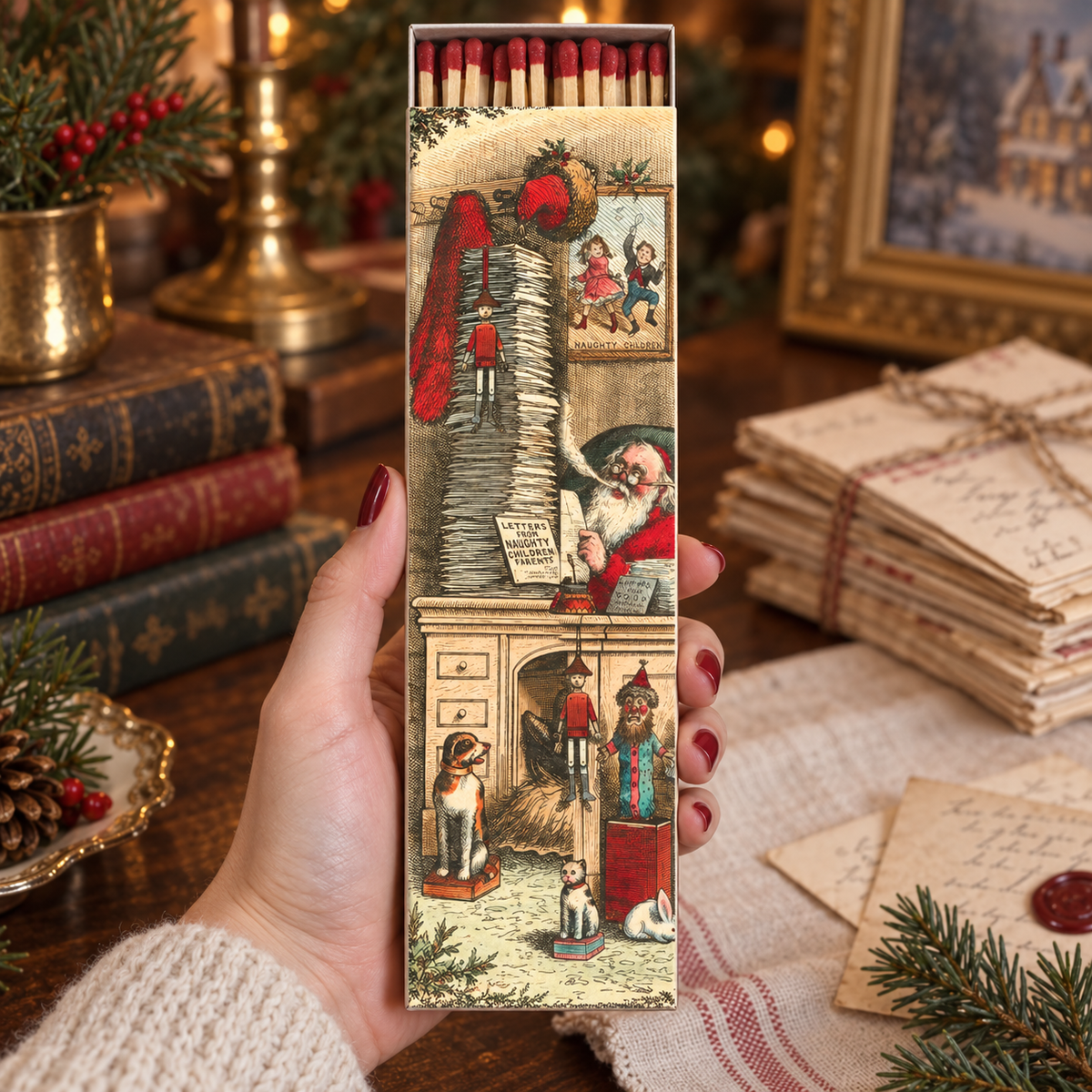 Naughty or Nice Matchbox – Oversized Holiday Safety Matches, Christmas Décor