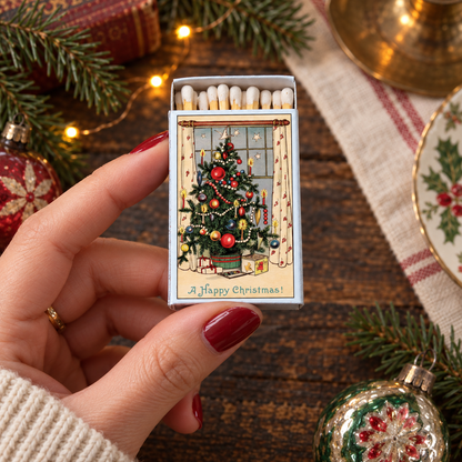 Vintage Christmas Tree Matchbox – Holiday Matches, Festive Candle Accessory, Stocking Stuffer