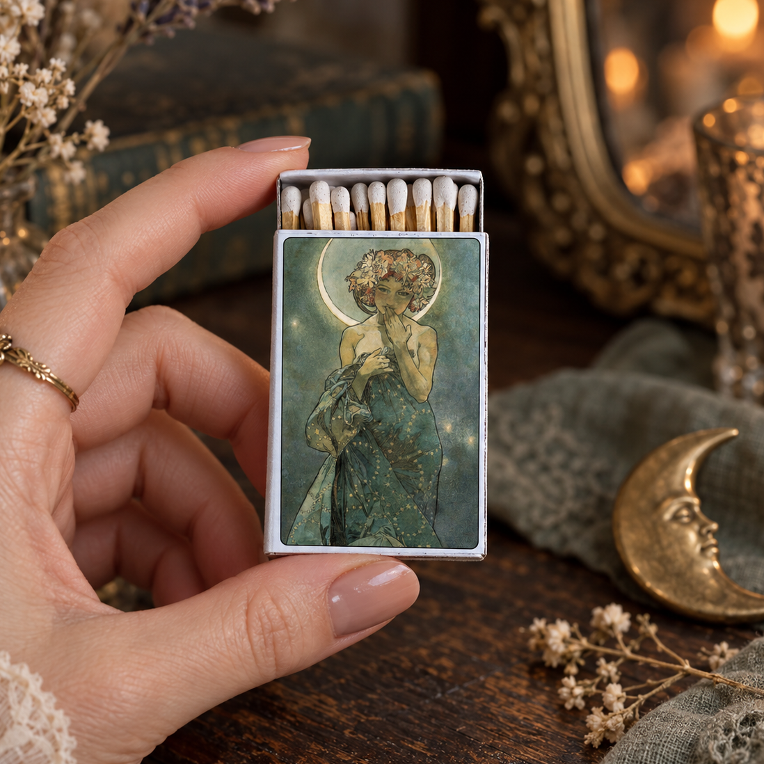 Alphonse Mucha Clair de Lune Matchbox – Art Nouveau Matches, Vintage Art Lover Gift