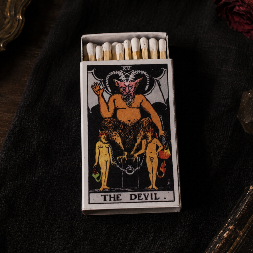 The Devil Tarot Matchbox – Gothic Major Arcana Matches, Witchy Décor, Occult Gift
