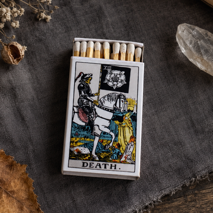 Death Tarot Matchbox – Major Arcana Matches, Gothic Candle Accessory, Transformation Gift