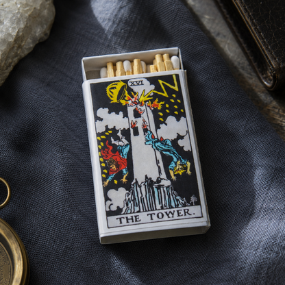 The Tower Tarot Matchbox – Major Arcana Matches, Mystical Candle Accessory, Witchy Gift