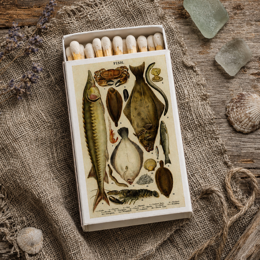 Vintage Fish Matchbox – Aquatic Matches, Fisherman Gift, Lake House Candle Accessory