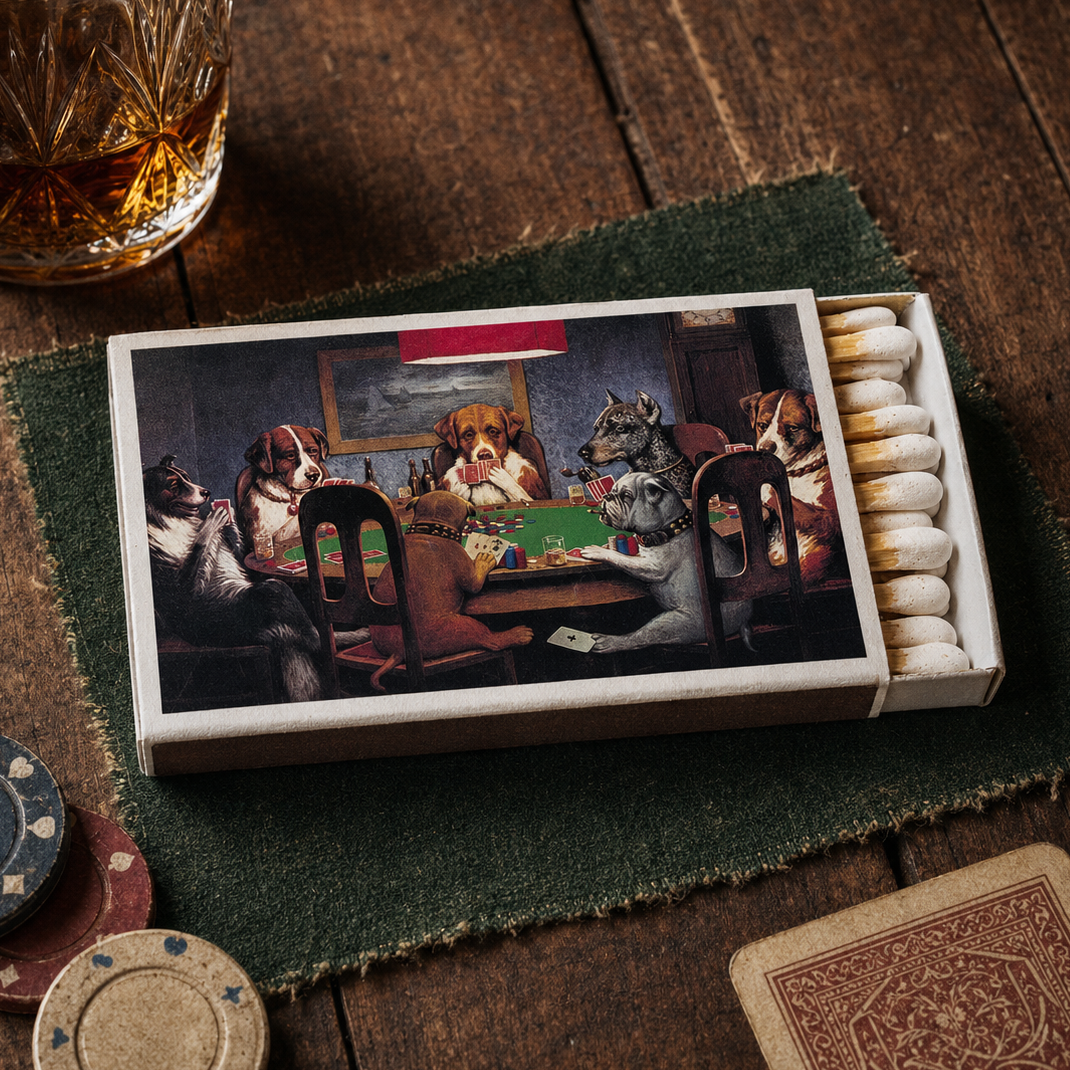 Dogs Playing Poker Matchbox – “A Friend in Need” Art Matches, Funny Dog Lover Gift