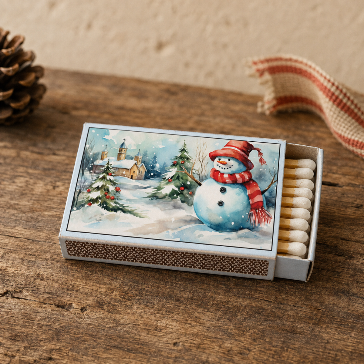 Vintage Snowman Matchbox – Christmas Matches, Retro Winter Décor, Holiday Stocking Stuffer