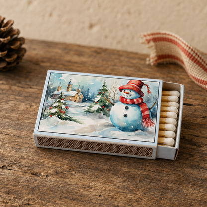 Vintage Snowman Matchbox – Christmas Matches, Retro Winter Décor, Holiday Stocking Stuffer