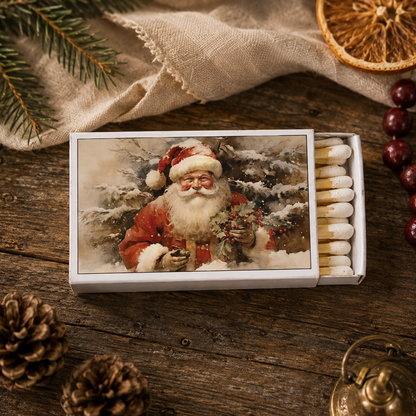 Vintage Santa Matchbox – Retro Christmas Matches, Holiday Candle Accessory, Stocking Stuffer