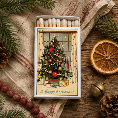 Vintage Christmas Tree Matchbox – Holiday Matches, Festive Candle Accessory, Stocking Stuffer