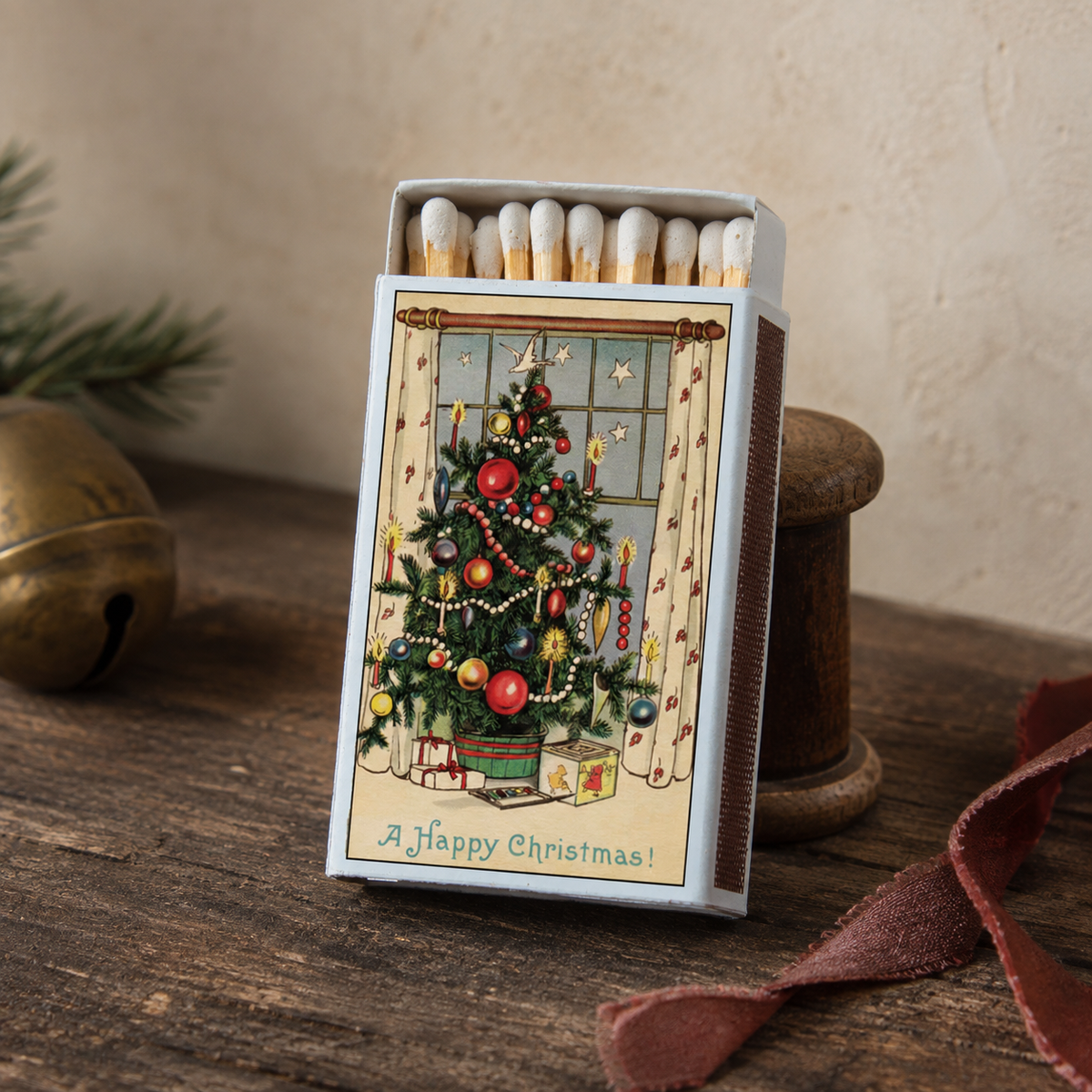 Vintage Christmas Tree Matchbox – Holiday Matches, Festive Candle Accessory, Stocking Stuffer