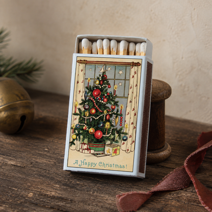 Vintage Christmas Tree Matchbox – Holiday Matches, Festive Candle Accessory, Stocking Stuffer