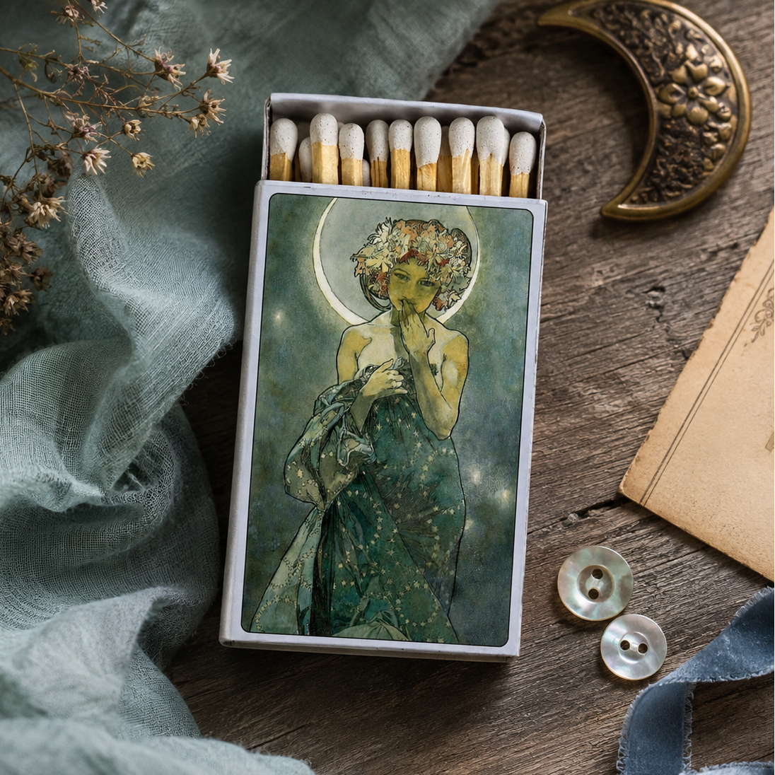 Alphonse Mucha Clair de Lune Matchbox – Art Nouveau Matches, Vintage Art Lover Gift