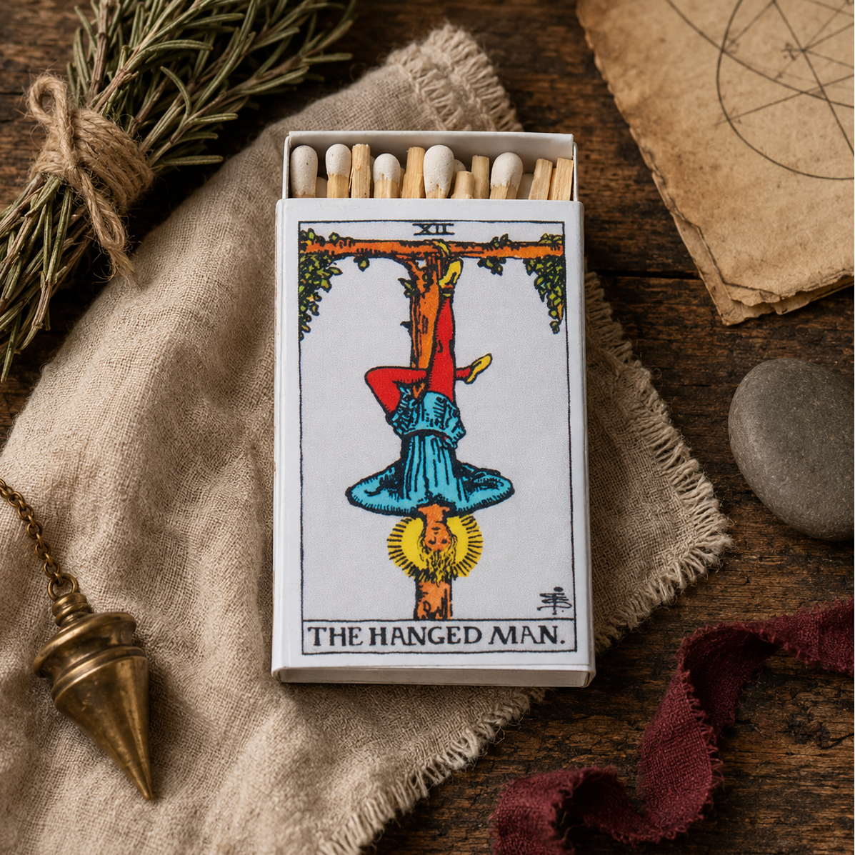 The Hanged Man Tarot Matchbox – Major Arcana Matches, Mystical Candle Accessory, Witchy Gif
