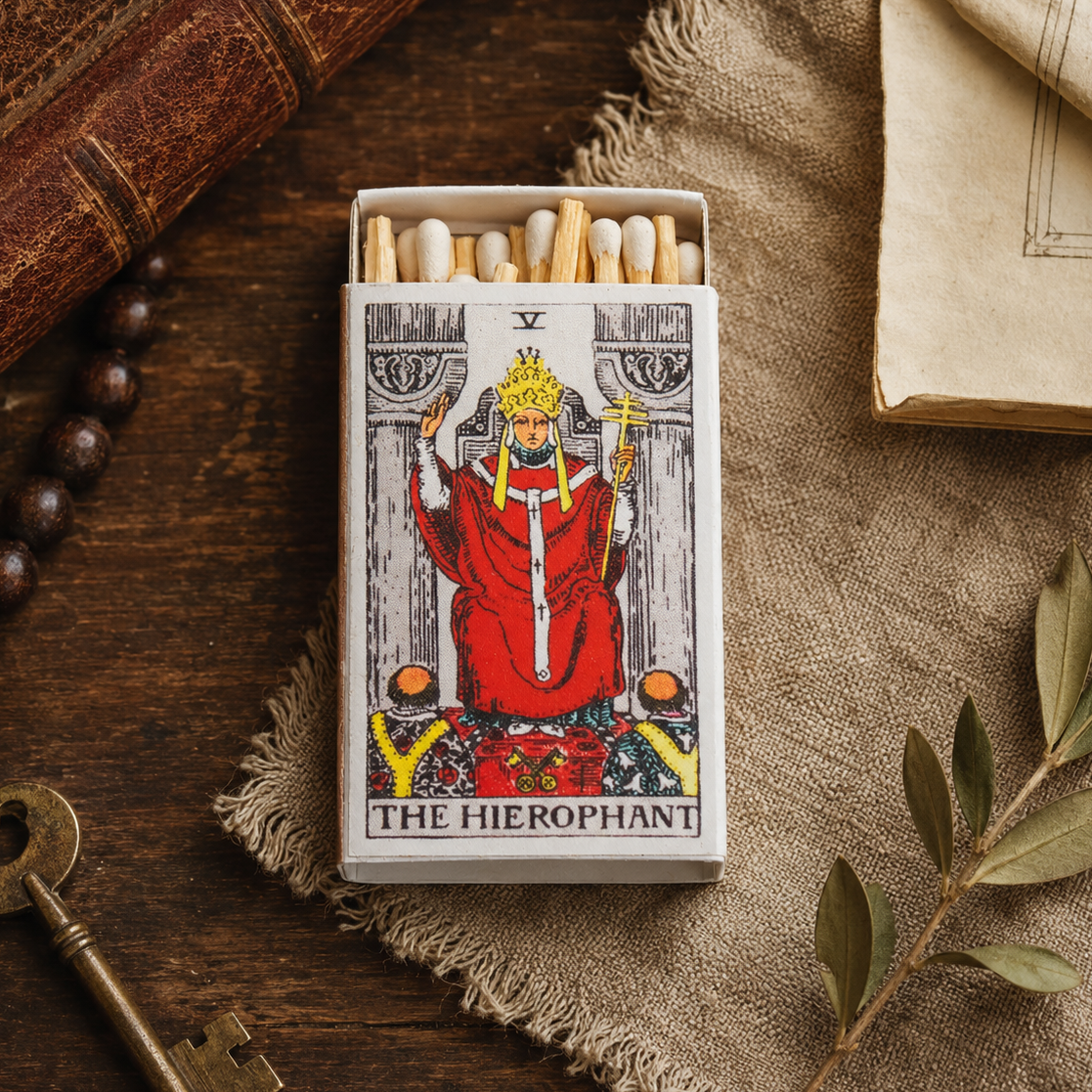The Hierophant Tarot Matchbox – Major Arcana Matches, Spiritual Décor, Tarot Reader Gift