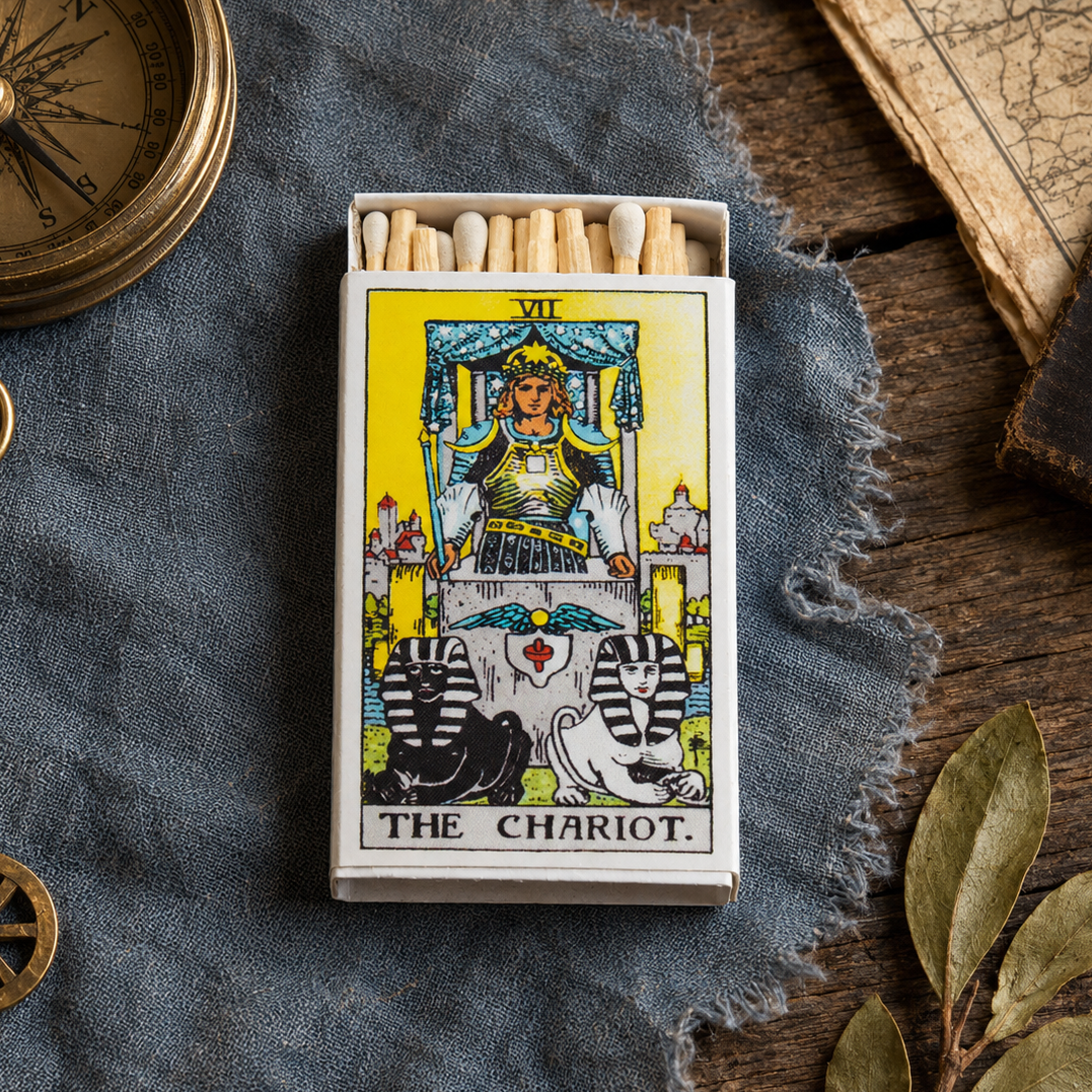 The Chariot Tarot Matchbox – Major Arcana Matches, Celestial Candle Accessory, Tarot Gift